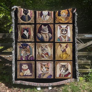Renaissance Royal Cats Woven Blanket: Whimsigoth Home Decor