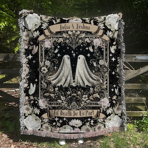 Ghost Couple &#39;Till Death Do Us Part&#39; | Personalized Wedding Engament Blanket Spooky Tapestry Woven Ghost Gifts His & Hers Anniversary Gifts