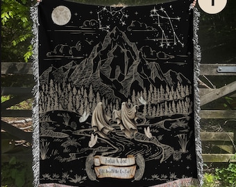 Ghost Couple Woven Blanket: Custom Zodiac Sign Tapestry Gift