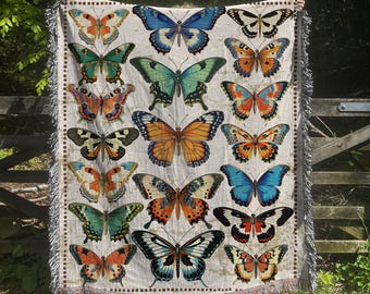 Butterfly Woven Throw Tapestry: Colorful Cottage Woven Decor