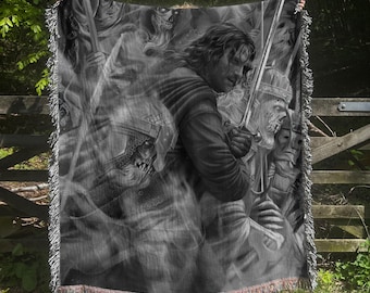 Epic Ghostly Warrior Woven Blanket – Fantasy Medieval Battle Art Throw