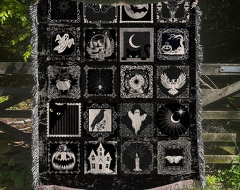 Witchy Halloween Throw Blanket – Gothic Occult Tapestry Decor