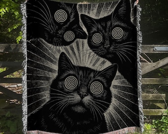 Psychedelic Cat Woven Blanket • Trippy Grunge Art Throw