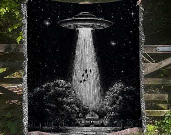 UFO Abduction Woven Blanket: Gothic Space Tapestry