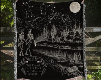 Personalized Zodiac Sign Woven Tapestry Blanket: Couple Anniversary Gift
