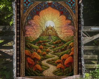 Horse Lords Stained Glass Woven Blanket – Medieval Fantasy Tapestry Throw
