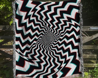 Trippy 3D Vortex Throw Blanket: Retro Optical Illusion Design