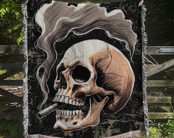 Grunge Skull Woven Throw Blanket: Gothic Dark Decor