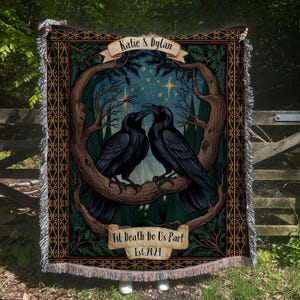 Personalized Gothic Raven Couple Blanket: Dark Romantic Woven Throw