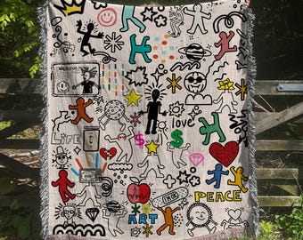 Pop Art Woven Throw Blanket: Pop Art Graffiti Decor