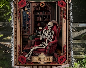 Gothic Skeleton Woven Blanket: Dark Academia Tarot Throw