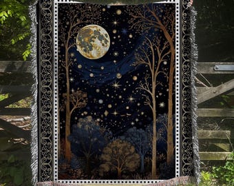 Coperta intrecciata Cottagecore ispirata a William Morris – Coperta in stile Art Nouveau botanico, decorazione arazzo