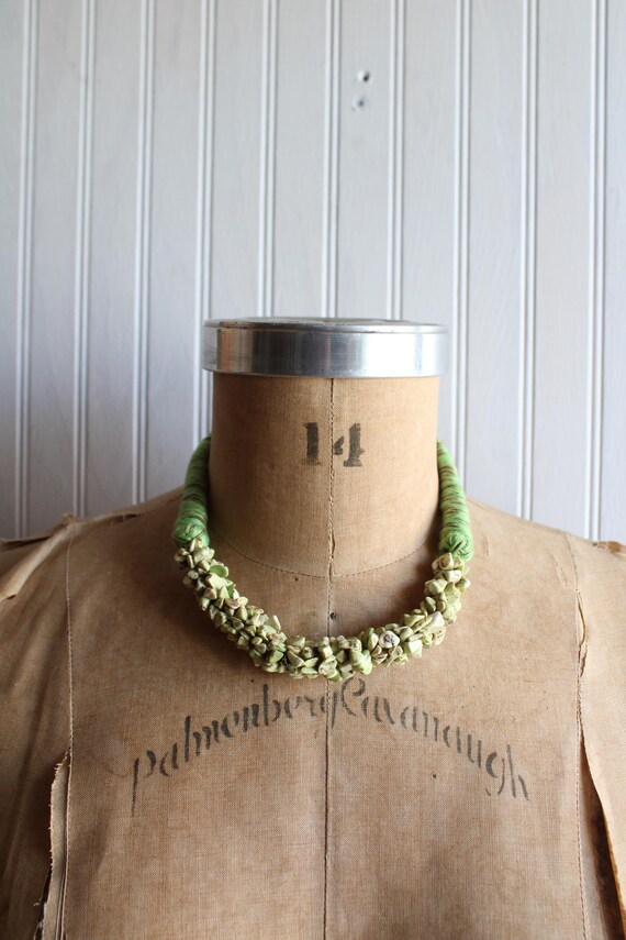 Vintage Lime Green Stone Beaded and Thread Wrapped Choker Necklace.