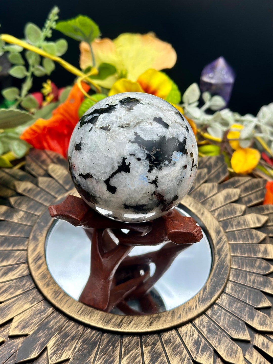 荘厳な 412g ブラック ムーンストーン スフィア – 直感的な癒しと