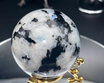 荘厳な 412g ブラック ムーンストーン スフィア – 直感的な癒しと
