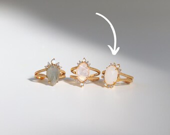 Golden White Crystal Ring | Opal & CZ Accents