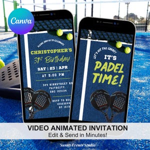 Animated Padel Time Birthday Video Invitation, Sports Theme Adult Birthday Animated Invitation, Padel Tournament Birthday Invitation, AC45