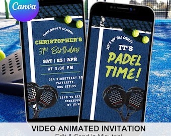 Animated Padel Time Birthday Video Invitation, Sports Theme Adult Birthday Animated Invitation, Padel Tournament Birthday Invitation, AC45