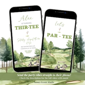 Animated Golf Thirtee Adult Birthday Party Video Invitation, Golf Cart 30th Birthday Invite, outdoor sports adult greenery Birthday C42
