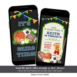 Animated Sports It&#39;s Game Time Boy Birthday Video Invitation, Sports Themed All Star Birthday Party, Animated Kids Birthday Invite,  C130