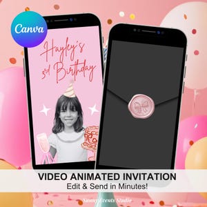 Invitación animada de cumpleaños con foto retro vintage, invitación de cumpleaños con lazo rojo, invitación de video de cumpleaños con animación de sobre (V4)