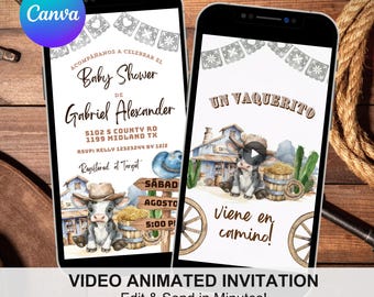 Spanish Mexican Wild West Cowboy Baby Shower Invitation, Un Vaquerito Viene en Camino Baby Shower Invite, Southwest Baby Shower Invite C137