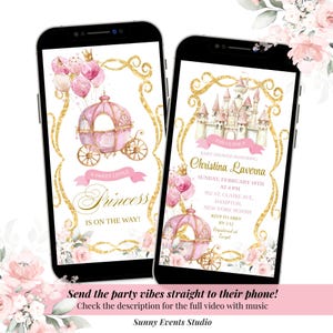 Animated Sweet Little Princess Baby Shower Video Invitation, Royal Carriage Baby Shower Invitation, Boho Pink Castle Floral Baby Shower, C66