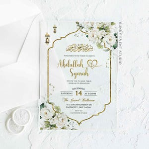Moslem White Floral Nikkah Invitation Premium Grade Acrylic Invitation, Red Floral Islamic Wedding Acrylic Invitation, Muslim Valima Invite