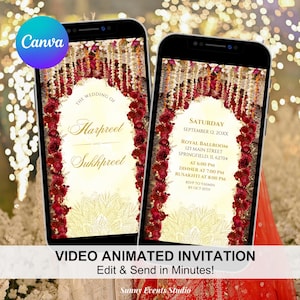 Invitación animada de video para boda india, Haldi, Mehndi, Mehendi, Compromiso Punjabi, Rokka, Invitación animada para ceremonia de anillo Canva V3