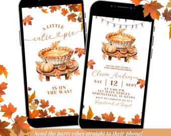 A Little Cutie Pumpkin Pie Baby Shower Mobile Video Invitation, Autumn Leaves Apple Pie Baby Shower Video Animation Invitation, C65
