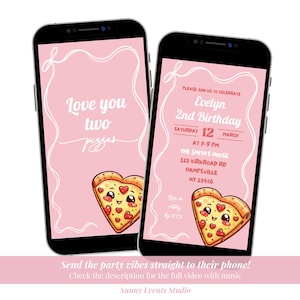 Pink Bow Love You Two Pizzas Birthday Party, Slice Pizza Second Birthday Party, Coquette Italian Pizza Kids Birthday, Animated Birthday AC26