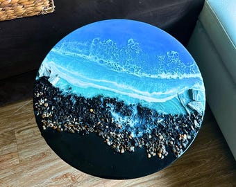Ocean Resin Coffee Table Handmade Coastal Beach House Decor