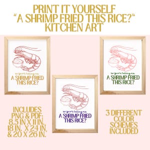 Funny yet Stylish Kitchen Wall Art Digital Download-&quot;You&#39;re telling me a shrimp fried this rice&quot;