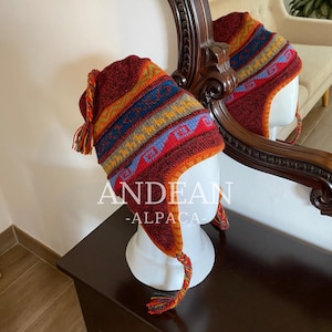 Peruvian Chullo with Alpaca Wool Lining – Andean Earflap Hat, Hand-Knitted Winter Beanie, Warm and Soft, Unisex Gift