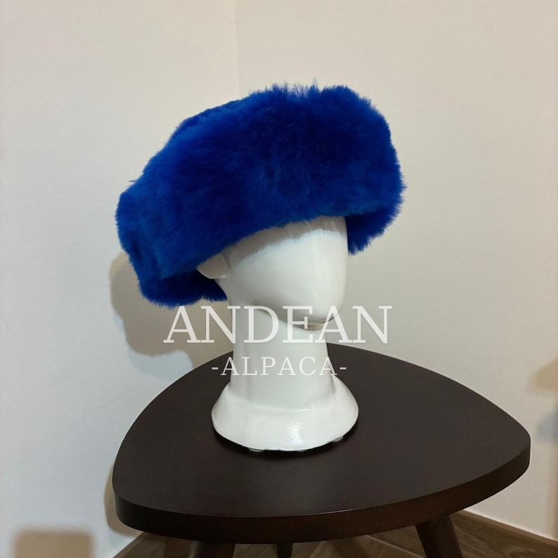 Baby Alpaca Fur Hat – Handmade Peruvian Cossack Hat, Unisex Russian Style Winter Hat, Genuine Alpaca Fur, Luxury Warm Hat, Peruvian Blue