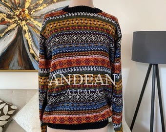ALPACA SWEATER / Handmade Unisex Jumper / Artisan Andean Pullover / Traditional Peruvian Sweater / Authentic Alpaca Clothing