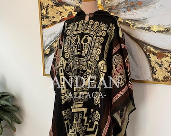 Handmade Inca Poncho with Hood / Warm Unisex Peruvian Alpaca Wool Poncho / Andean Poncho for Men and Women