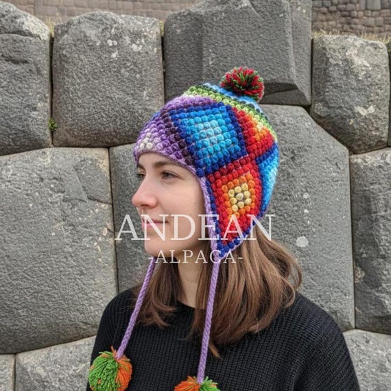 Unisex Peruvian Hat Hand Knitted Warm Winter Peruvian Chullo With Alpaca Wool Lining – Andean Earflap Hat  main image 2