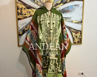Poncho Inca Hecho a Mano con Capucha / Poncho Cálido Unisex de Lana de Alpaca Peruana / Poncho Andino para Hombres y Mujeres