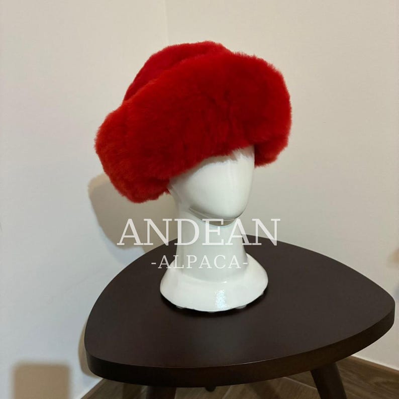 Baby Alpaca Fur Hat – Handmade Peruvian Cossack Hat, Unisex Russian Style Winter Hat, Genuine Alpaca Fur, Luxury Warm Hat, Peruvian Red