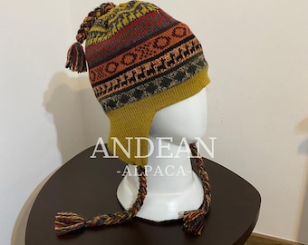 Gorro Chullo reversible de alpaca / Gorro peruano de alpaca con orejeras / Gorro de invierno unisex de doble capa hecho a mano