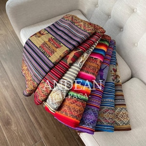Peruvian Andean Blanket | Colorful Boho Textile | Traditional Aguayo Fabric | Inca Blanket | Handmade Ethnic Tablecloth – Section 2