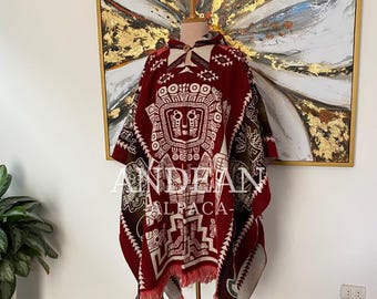 Handmade Inca Poncho with Hood / Warm Unisex Peruvian Alpaca Wool Poncho / Andean Poncho for Men and Women