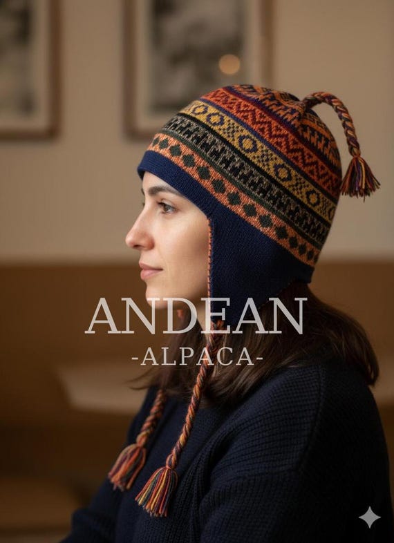 Colorful Knit Wool Chullo Peruvian Beanie Earflap Hat Made in Nepal Braided Ties m_6a1d3bc3071d337b8a7f4cef.jpg main image 4