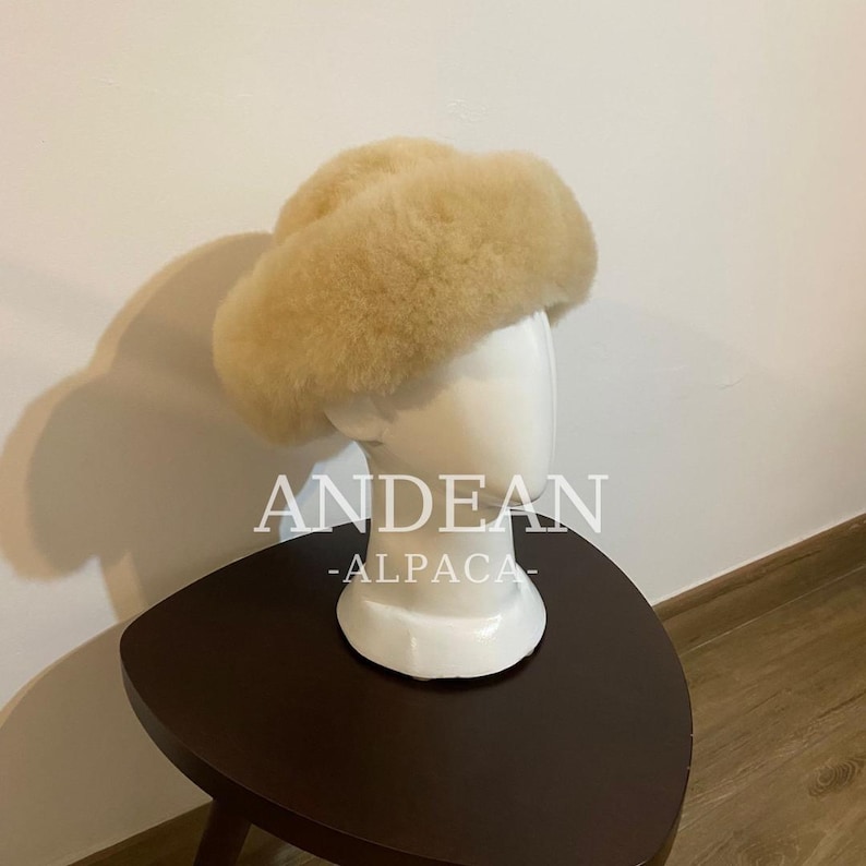 Baby Alpaca Fur Hat – Handmade Peruvian Cossack Hat, Unisex Russian Style Winter Hat, Genuine Alpaca Fur, Luxury Warm Hat, Peruvian Beige