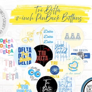 Licensed Delta Delta Delta Sorority Buttons | Cute Tri Delta game day accessories, Big Little Gifts, Recruitment Favors, Sorority Merch