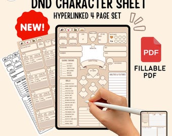 DnD 5E Character Sheet Digital Download, Dungeons and Dragons, RPG Essentials, Fillable, GM Gift, Color & Lineart Options, DM Tools