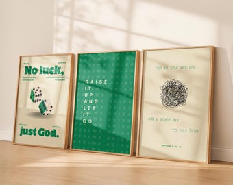 Bundel retro groene muurkunst, christelijke kunst direct downloaden, trendy muurkunst, minimalistische muurafdruk, instant download, schriftposter