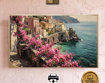 Heritage Positano Coastal Painting for Samsung Frame TV - Amalfi Coast Oil Impasto