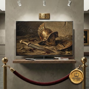 Roman Gladiator Arena Armor Art - Compatible with Samsung Frame TV - 8K Antiquity Bronze Still Life, Digital Impasto Texture Painting